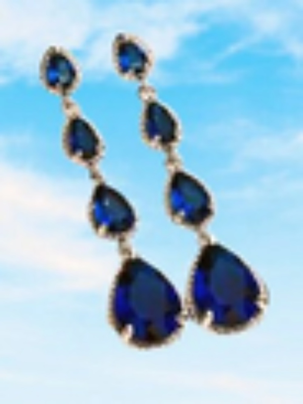 Blue Sapphire Earrings Teardrop Dangle Earrings: 14kt White Gold/Silver